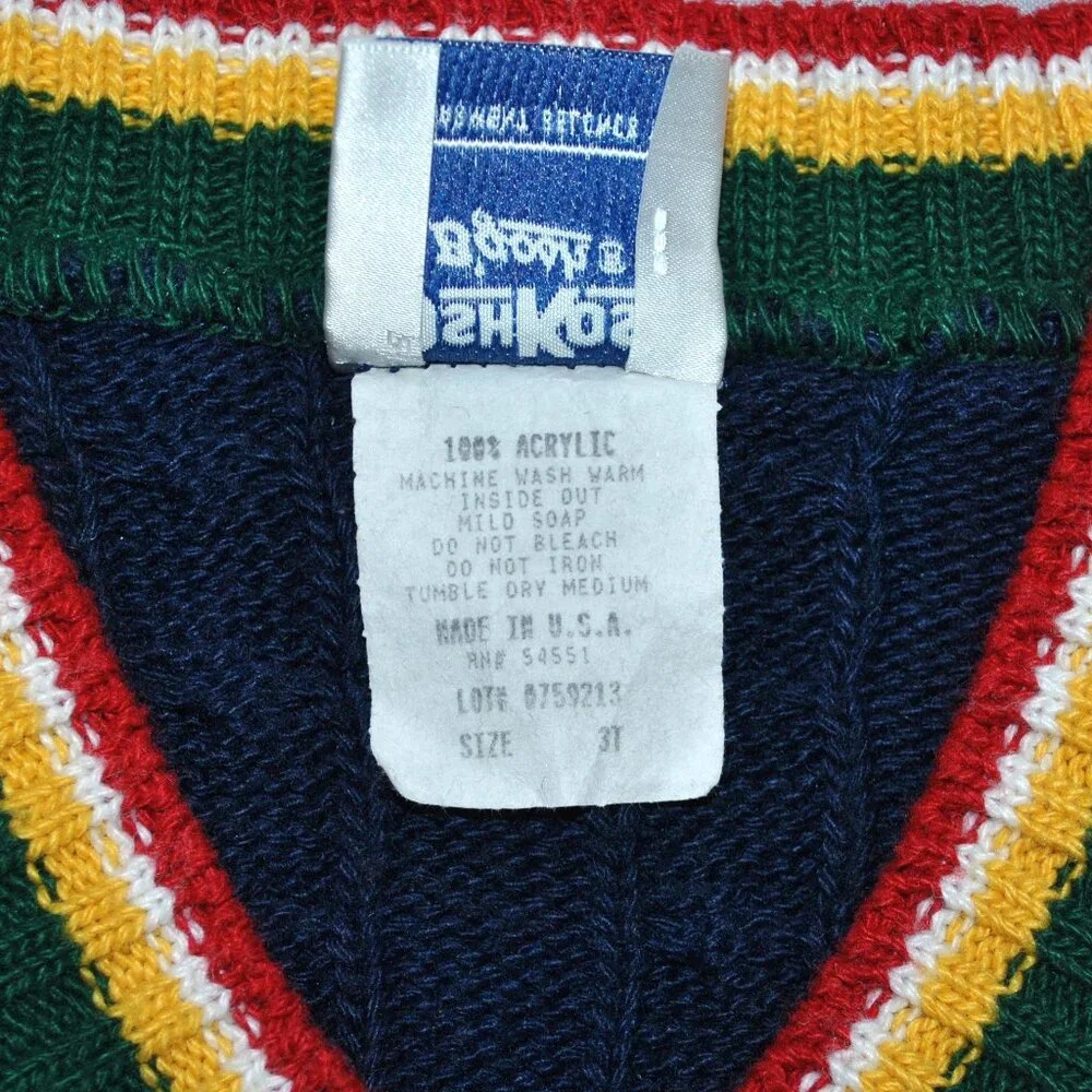 Vintage OshKosh B'Gosh Toddler Sweater Size 3T Cable Knit V-Neck Sweater Stripes